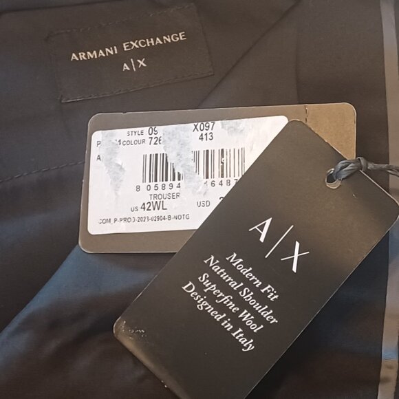 NEW Armani Exchange Steele Blue LONG Modern Fit Flat Front Solid Dress Pants - Picture 9 of 12